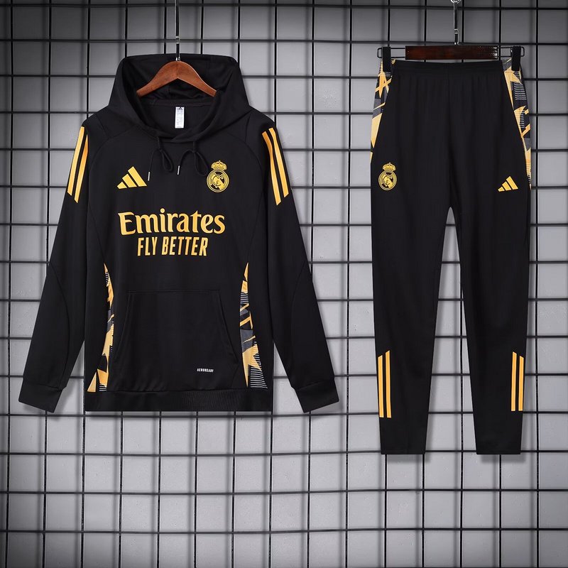 Adidas real madrid 2024-25 Black Hooded Training Tracksuit Kits - Image 2