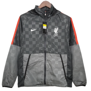 Liverpool Windbreaker Black-Grey Plaid Soccer Jersey 2021/2022