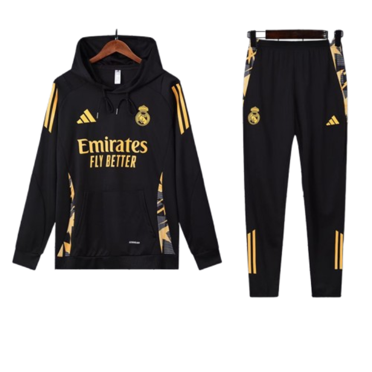 Adidas real madrid 2024-25 Black Hooded Training Tracksuit Kits